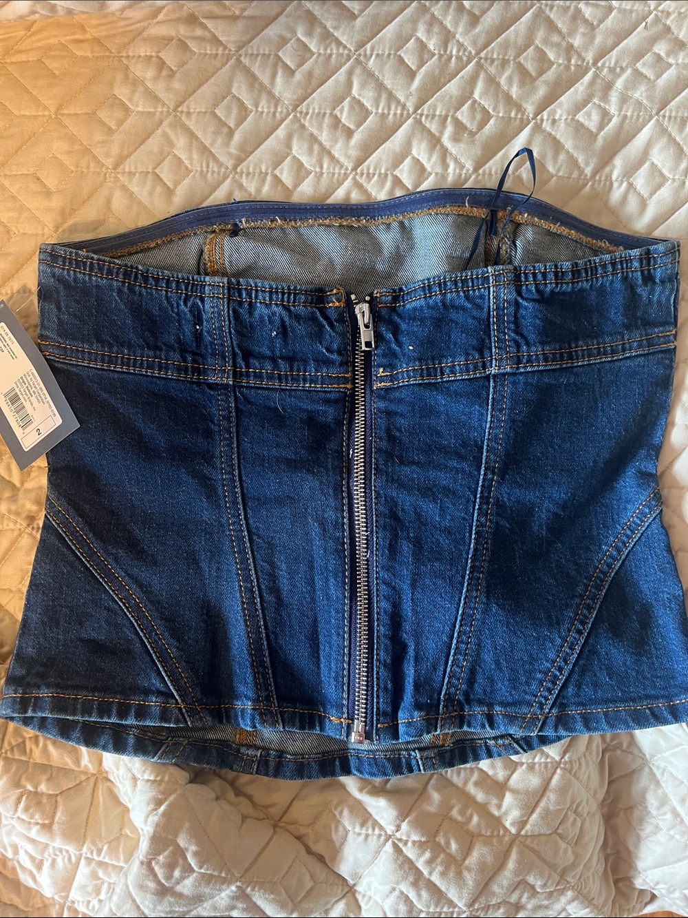 Denim Corset Top in Dark Blue - Women Jeans - Picture 2 of 4